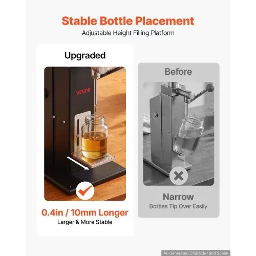 VEVOR Manuelle Abfüllmaschine 5-60 ml Flüssigkeitsfüller mit 10 L Trichter, Abfüllanlage für Getränke Öl Honig Shampoo & Lotion, Kohlenstoffstahlgehäuse, Tropfschutzdüse, Verstellbarer Flaschenständer – Bild 5