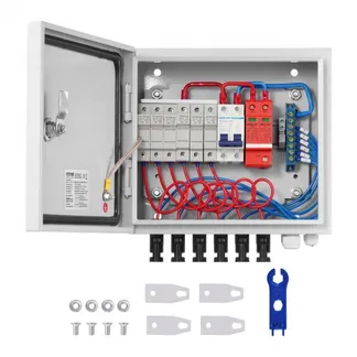 VEVOR PV-Combiner-Box, 6-String, Solar-Combiner-Box mit 10 A Nennstromsicherung, 63 A Leistungsschalter, Blitzableiter und Solaranschluss, Stahlgehäuse für On-/Off-Grid-Solarpanelsystem, IP65 VEVOR PV-Combiner-Box, 6-String, Solar-Combiner-Box mit 10 A Nennstromsicherung, 63 A Leistungsschalter, Blitzableiter und Solaranschluss, Stahlgehäuse für On-/Off-Grid-Solarpanelsystem, IP65