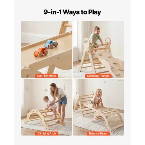 VEVOR Kletterdreieck, 9-in-1 Kletterspielzeug, mit Holzautos, Kissen, Kletterdreieck, Rutsche & Kletterbogen, bis 68 kg Belastbar, Montessori Indoor Spielset für Kinder im Alter von 1 bis 3 Jahren – Bild 2