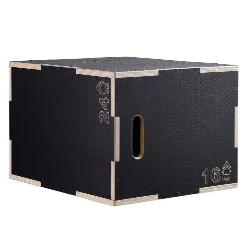 VEVOR 3-in-1-Plyometrische Sprungbox 24/20/16-Zoll-Plyobox, Sprungkasten Sprungkiste 204 kg Tragfähigkeit, Fitnessübungs-Step-Up-Box für Heimtraining, Sprungkrafttraining Schwarz Einstellbare Höhe – Bild 9