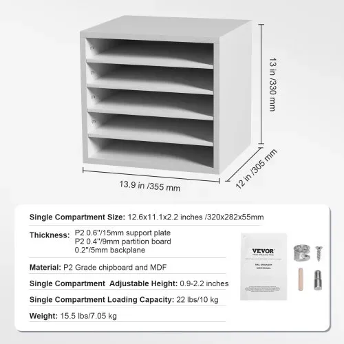 VEVOR 355 x 305 x 330 mm Briefablage Schreibtisch Organizer, 2,3–5,6 cm Einstellbar A4 Stapelbar Quer, Papierablage, Aufbewahrung Schreibtisch Ablagesystem Organisation, Ablage (Weiß, 5 Fächer) – Bild 6