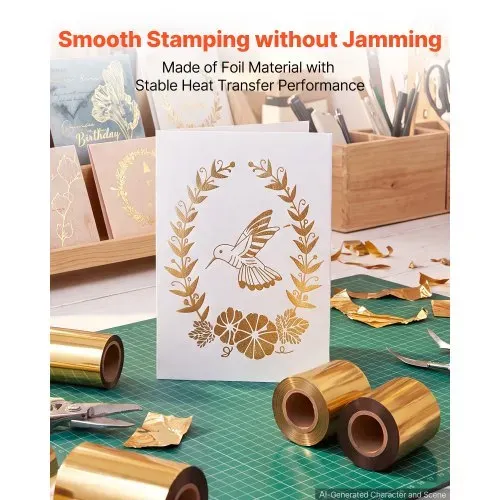VEVOR Heißprägefolie 6 cm x 120 m Extra lange Goldfolienrolle Meterware, Kompatibel mit der VEVOR Stanz- & Prägemaschine für Beheiztes Leder, Satte Farben, Feine Textur, für Papier Holz & Kunststoff – Bild 4