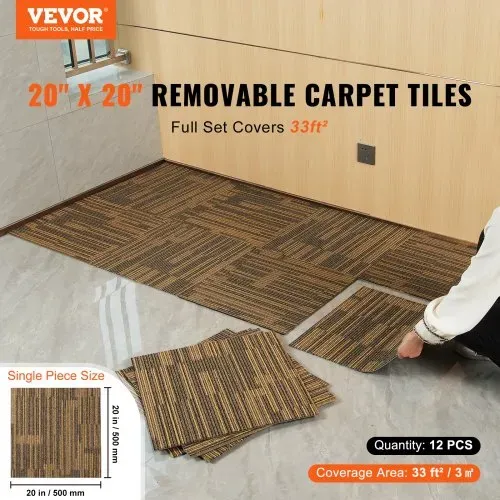 VEVOR Teppichfliesen, 500 x 500 mm, Teppichboden mit angebrachter Polsterung, weich gepolsterte Teppichfliesen, einfache DIY-Installation für Schlafzimmer und Wohnzimmer (12 Stk., gemischtes Braun) VEVOR Teppichfliesen, 500 x 500 mm, Teppichboden mit angebrachter Polsterung, weich gepolsterte Teppichfliesen, einfache DIY-Installation für Schlafzimmer und Wohnzimmer (12 Stk., gemischtes Braun)