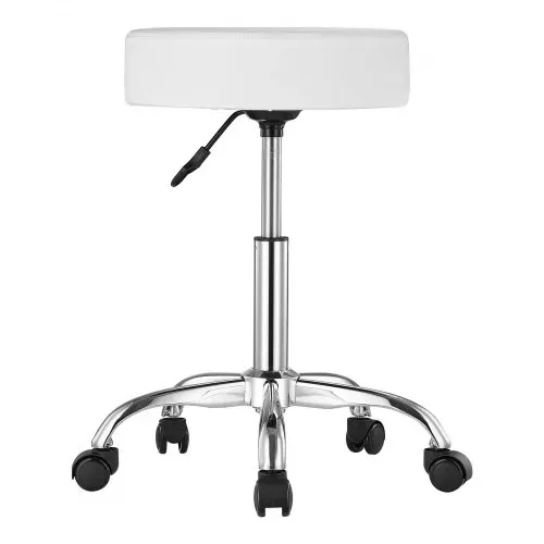 VEVOR runder Sattelhocker Rollhocker 204 kg belastbarer höhenverstellbarer (55-71 cm) Drehhocker Arbeitshocker PU-Leder-Drehsattelstuhl geeignet für Salon Spa Massage Klinik weiß – Bild 8