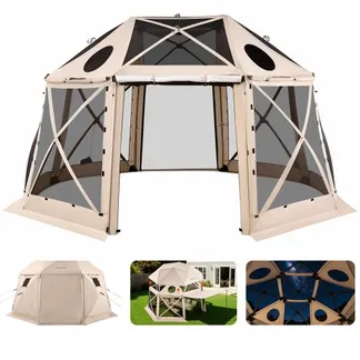VEVOR Pop-up-Pavillon, 4,57 x 4,57 m, 13-seitiges, kugelförmiges Campingzelt mit abnehmbarem Dach und Tragetasche, 360°-Belüftung, Sonnenschutz, Partyzelt für 12–15 Personen, Beige VEVOR Pop-up-Pavillon, 4,57 x 4,57 m, 13-seitiges, kugelförmiges Campingzelt mit abnehmbarem Dach und Tragetasche, 360°-Belüftung, Sonnenschutz, Partyzelt für 12–15 Personen, Beige