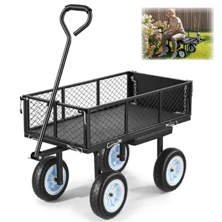 VEVOR Bollerwagen 226,8 kg Tragkraft, Gartenwagen mit Sitz & PU-Rädern, Transportwagen mit Werkzeugablage & Verstellbarem Griff, Gerätewagen für Rasen, Terrasse & Garten, Schwarz VEVOR Bollerwagen 226,8 kg Tragkraft, Gartenwagen mit Sitz & PU-Rädern, Transportwagen mit Werkzeugablage & Verstellbarem Griff, Gerätewagen für Rasen, Terrasse & Garten, Schwarz