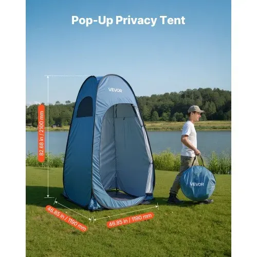 VEVOR Pop Up Toilettenzelt 119x119x210 cm, Zelt mit Sofortaufbau, Umkleidezelt inkl. Heringen & Seilen & Tragetasche, aus 190T Polyester ideal für Camping Strand Angeln Blau VEVOR Pop Up Toilettenzelt 119x119x210 cm, Zelt mit Sofortaufbau, Umkleidezelt inkl. Heringen & Seilen & Tragetasche, aus 190T Polyester ideal für Camping Strand Angeln Blau