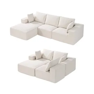 VEVOR Modulares Sofa L-förmiges Ecksofa Schlafsofa mit hochelastischem Schaumstoff & hoher Dichte, gepolstertes Cordsofa (545 kg belastbar / 265 cm lang) mit Kissen für Wohnzimmer Apartment Beige VEVOR Modulares Sofa L-förmiges Ecksofa Schlafsofa mit hochelastischem Schaumstoff & hoher Dichte, gepolstertes Cordsofa (545 kg belastbar / 265 cm lang) mit Kissen für Wohnzimmer Apartment Beige