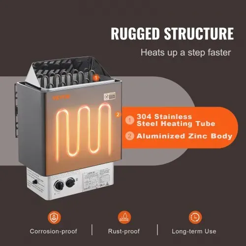 VEVOR Saunaofen, 8 kW, 400 V, 3N tragbare Saunaheizung für drinnen & draußen mit 3-Stunden-Timer, integrierte Steuerung für 8–12 m³, gewerbliche Nutzung in der Spa-Dusche von Hotels, max. 110 °C – Bild 2