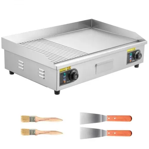 VEVOR Gewerbliche Elektrische Grillplatte 4400 W, Tischgrillplatte 725x400 mm Grillfläche, 50–300 °C, Elektrogrill, halb Gerillt, halb Glatt, mit 2 Spateln und 2 Bürsten, für Steaks BBQ, Ohne Stecker – Bild 8
