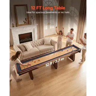 VEVOR Shuffleboard-Tisch 3,7 m 2-in-1 mit Bowling-Set und 8 Pucks Indoor, Shuffleboard mit Rustikaler Holzoptik, Kratzfester Spielfläche, Wachs und Bürste, für das Familienspielzimmer zu Hause VEVOR Shuffleboard-Tisch 3,7 m 2-in-1 mit Bowling-Set und 8 Pucks Indoor, Shuffleboard mit Rustikaler Holzoptik, Kratzfester Spielfläche, Wachs und Bürste, für das Familienspielzimmer zu Hause