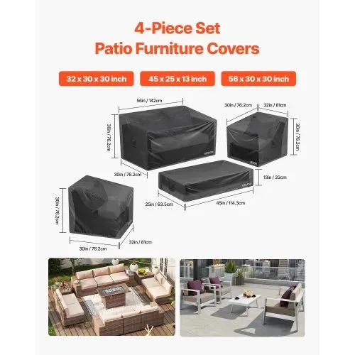 VEVOR Schutzhülle Abdeckung (4-tlg.) für Terrassenmöbel Gartenmöbel aus Oxford-Gewebe 420D strapazierfähige wasserfeste Terrassentischabdeckungen für jedes Wetter, Abdeckplane Schwarz VEVOR Schutzhülle Abdeckung (4-tlg.) für Terrassenmöbel Gartenmöbel aus Oxford-Gewebe 420D strapazierfähige wasserfeste Terrassentischabdeckungen für jedes Wetter, Abdeckplane Schwarz