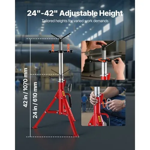 VEVOR Rohrstütze Kohlenstoffstahl Rohrständer V-Kopf Max. Belastbarkeit 1134 kg Rohrbock Höhenverstellbar von 61 bis 107 cm klappbare Beine zum Transport Ideal für Gewindeschneidmaschinen Rollennuten – Bild 2