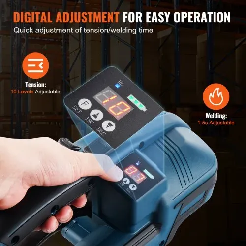 VEVOR Elektrische Umreifungsmaschine, für 0,35"-0,63" PP-PET-Bänder, tragbares elektrisches Umreifungswerkzeug mit Digitalanzeige, 2 x 4000 mAh batteriebetriebenes automatisches Umreifungswerkzeug für Verpackungskartonpaletten – Bild 4
