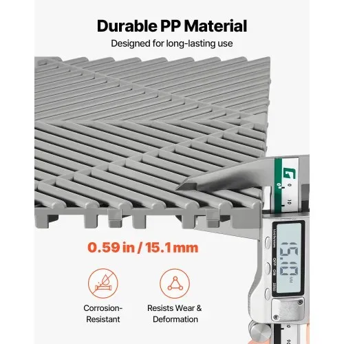 VEVOR Ineinandergreifende Drainagematten Set (50-tlg.) 31 x 31 cm, Garagenbodenfliesen Rutschfeste Klickfliesen aus PP, Modularer Garagenboden für Bad Küche Pool Außenbereich, Selbstentwässernd, Grau – Bild 2