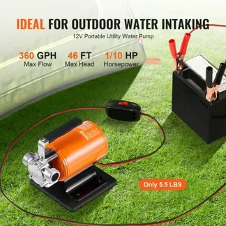 VEVOR Wassertransferpumpe, 12 V DC, 360 GPH, 1/10 PS, tragbare elektrische Mehrzweckpumpe, 1,8 m Saugschlauch, Laufrad, Saugsieb, für Garten, Pool, Teich, Aquariumentwässerung VEVOR Wassertransferpumpe, 12 V DC, 360 GPH, 1/10 PS, tragbare elektrische Mehrzweckpumpe, 1,8 m Saugschlauch, Laufrad, Saugsieb, für Garten, Pool, Teich, Aquariumentwässerung