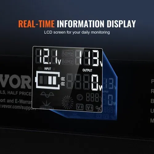 VEVOR Sinus-Wechselrichter 3000 W DC 12 V AC 230 V LCD-Display Wechselrichter mit 3 AC-Steckdosen 2 USB-Anschlüssen 1 Typ-C-Anschluss 10 Ersatzsicherungen für große Haushaltsgeräte – Bild 4