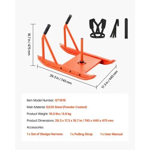 VEVOR Gewichtsschlitten Kraftschlitten Krafttrainingsschlitten zur Verbesserung der Geschwindigkeit bei sportlichen Übungen, Fitnessgerät mit Griff, kompatibel mit 25/51 mm Gewichtsscheiben Orange – Bild 6