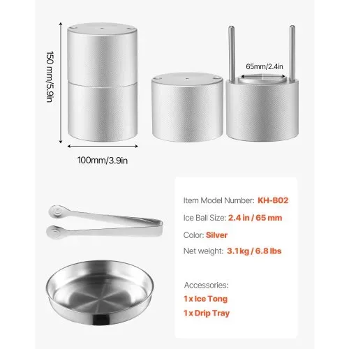 VEVOR Eispresse Eiskugelformer Set 65 mm Eiskugel Eisblockform aus Luftfahrt-Aluminium mit Zange & Abtropfschale, Diamond Eisballmaker für Whisky Cocktail Bourbon Scotch auf Partys & im Urlaub – Bild 6
