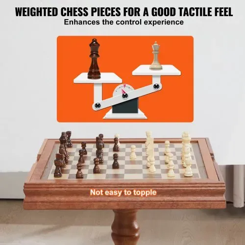 VEVOR Schachspiel aus Holz, 650 x 650 x 675 mm Schachspielset, Desktop Schachbrettspiele mit Schachfiguren, Schachset Set für Party Familie Aktivitäten, Reiseschach, Kinder, Chess Board – Bild 3