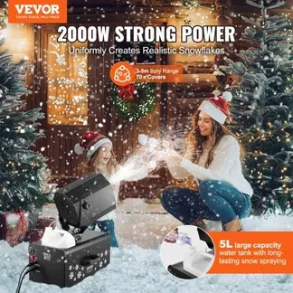 VEVOR Schneemaschine, 2000 W, Swing-Schneemaschine mit 5-L-Tank, kabelgebundene & kabellose Fernbedienung zur Schneeflockenherstellung, Kunstschneemaschine für Weihnachtsfeiern, Hochzeitsbühneneffekte VEVOR Schneemaschine, 2000 W, Swing-Schneemaschine mit 5-L-Tank, kabelgebundene & kabellose Fernbedienung zur Schneeflockenherstellung, Kunstschneemaschine für Weihnachtsfeiern, Hochzeitsbühneneffekte