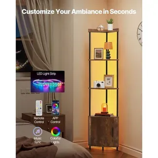 VEVOR Eckregal mit 5 Ebenen, Eckständer mit LED-Licht & Türen, Displayregal Lagerregal mit Metallrahmen & Holzregalen, Standregal Ausstellungsbücherregal für Schlafzimmer Wohnzimmer Büro Braun VEVOR Eckregal mit 5 Ebenen, Eckständer mit LED-Licht & Türen, Displayregal Lagerregal mit Metallrahmen & Holzregalen, Standregal Ausstellungsbücherregal für Schlafzimmer Wohnzimmer Büro Braun