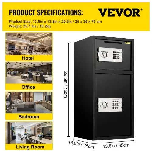 VEVOR Tresor mit Schlüssel Elektronikschloss Tresor 4MM mit Zahlenschloss 74 L, Tresor mit Starkem Eisen, Möbeltresor Elektronikschloss mit Hochbelastbaren Stahlkonstruktion – Bild 6