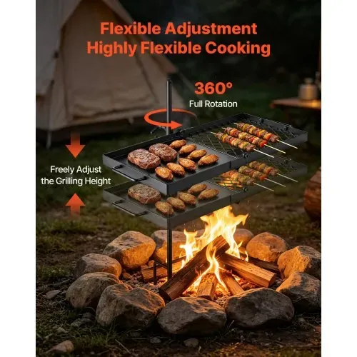 VEVOR Schwenkbarer Lagerfeuergrill mit Grillrost 61 cm Kohlenstoffstahl, 360° Höhenverstellbarer Schwenkgrill mit Grillständer, Drehbarer Outdoor-Grill für Offenes Feuer, Camping und Garten, Schwarz – Bild 4
