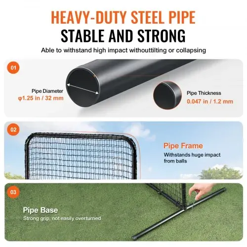 VEVOR I-Typ für Schlägerkäfig 1220 x 910 x 2130 mm Baseball- und Softball-Sicherheitsschirm Körperschutz Tragbarer Schlagschirm mit Tragetasche & Bodenpfählen, Outdoor Baseball-Pitching-Netz Schwarz – Bild 3