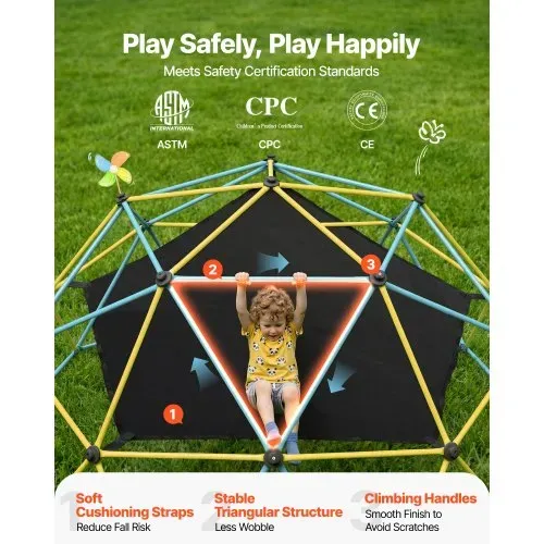 VEVOR Kletterkuppel 3,04 m geometrisches Klettergerüst mit Hängematte & Schaukel, für Kinder von 3 bis 10 Jahren, Klettergerüst 340 kg Tragfähigkeit, mit Klettergriff, Spielgerät für den Garten – Bild 3