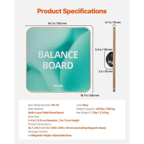 VEVOR Balance Board für Erwachsene 500 x 500 x 18 mm, 360° Drehbares Wackelbrett, 3-fach Verstellbares Balance-Trainingsgerät aus Holz, Rutschfeste Oberfläche für Core-Training, Heimfitnessstudio – Bild 6