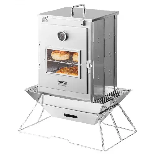 VEVOR faltbarer Campingofen tragbare Campingherde aus Edelstahl, mit 3-stufigem Grill, Griff und Thermometer, Verwendung mit Holzfeuer, Propangasöfen zum Backen von Brot Pizza Kochen im Freien – Bild 8
