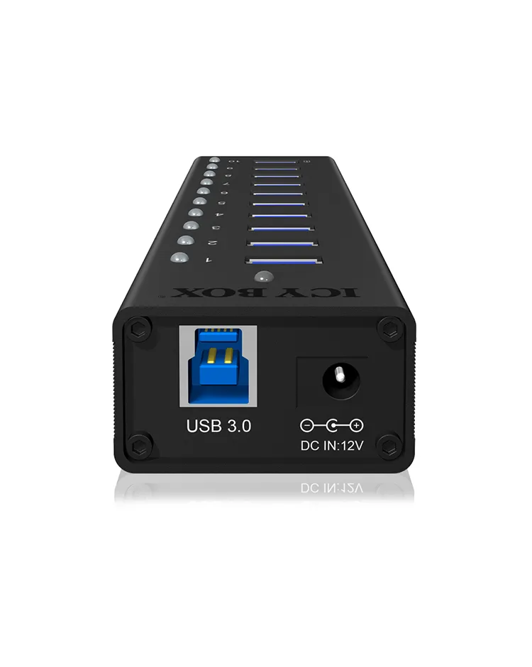 ICY BOX IB-AC6110, 10 Port USB 3.2 Gen 1 Hub, inkl. Ladeport, Aluminium Gehäuse mit Netzteil – Bild 3