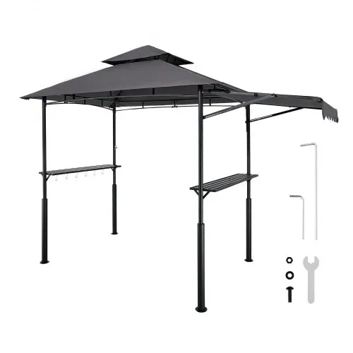 VEVOR Grillpavillon, 2430x1500x500mm, Grillüberdachung Außengrill, 2-stufige BBQ-Gazebo-Überdachung, Doppeldach Gartenpavillon mit verstärkten Stützbeinen & Markise, für Terrasse, Hof & Garten VEVOR Grillpavillon, 2430x1500x500mm, Grillüberdachung Außengrill, 2-stufige BBQ-Gazebo-Überdachung, Doppeldach Gartenpavillon mit verstärkten Stützbeinen & Markise, für Terrasse, Hof & Garten