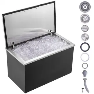 VEVOR Drop-in-Eisbox, 24 L Edelstahl-Eiskühler, 610 x 508 x 382 mm Kommerzieller Eisbehälter mit Klappdeckel, Eingebaute Eisspeichertruhe, Abflussrohr und Ablassstopfen im Lieferumfang Enthalten VEVOR Drop-in-Eisbox, 24 L Edelstahl-Eiskühler, 610 x 508 x 382 mm Kommerzieller Eisbehälter mit Klappdeckel, Eingebaute Eisspeichertruhe, Abflussrohr und Ablassstopfen im Lieferumfang Enthalten