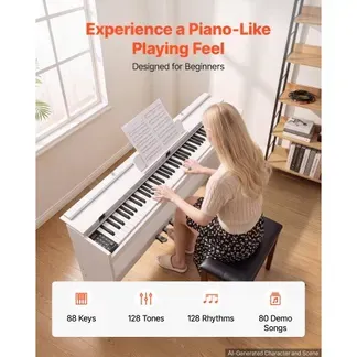VEVOR Digitalpiano 88 Halbgewichtete Tasten E-Piano HiFi-Lautsprecher Weiß für Anfänger, mit 128 Klängen, 128 Rhythmen, USB, MIDI, Audioausgang, Standard-3,5-mm-Kopfhörerbuchse, Notenhalter und Pedal VEVOR Digitalpiano 88 Halbgewichtete Tasten E-Piano HiFi-Lautsprecher Weiß für Anfänger, mit 128 Klängen, 128 Rhythmen, USB, MIDI, Audioausgang, Standard-3,5-mm-Kopfhörerbuchse, Notenhalter und Pedal