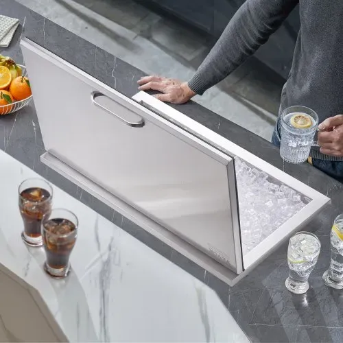 VEVOR Drop-in-Eisbox, 24 L Edelstahl-Eiskühler, 610 x 508 x 382 mm Kommerzieller Eisbehälter mit Klappdeckel, Eingebaute Eisspeichertruhe, Abflussrohr und Ablassstopfen im Lieferumfang Enthalten – Bild 7