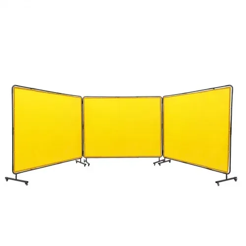 VEVOR 3-Panel-Schweißvorhang 1,8 x 2,4 m Schweißschutzvorhang aus Flammhemmendem Vinyl Schweißschutzwand mit 12 Schwenkrädern und einem 6-stufigen UV-Schutz Schweißerdecke Schweißschutz Gelb – Bild 8