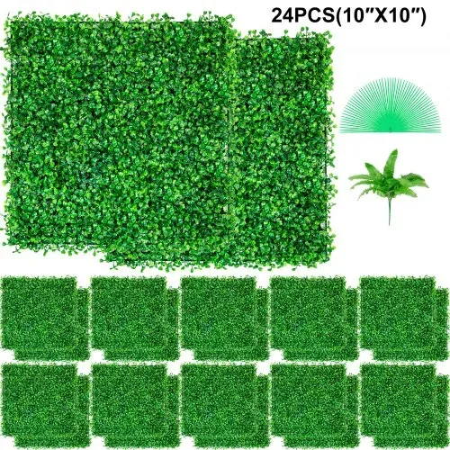 VEVOR Künstliche Pflanzenwand 24 Stk. 10 x 10 Zoll, Sichtschutz Hecke Künstlich Grün, Künstliche Buchsbaumplatte PE, Sichtschutz Kunstpflanzen 25 x 25 cm Sichtschutzhecke Wanddekoration Pflanzenwand – Bild 7