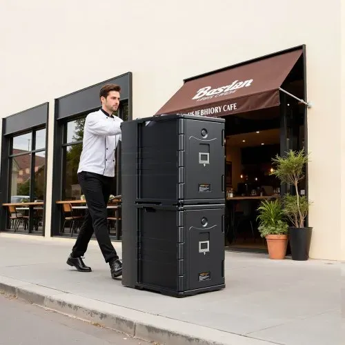 VEVOR Isolierte Thermobox Warmhaltebox 90 L, LLDPE-Lebensmittelbehälterträger mit Doppelschnallen, Speisewärmer mit Griffen, Transportbox für Restaurant, Kantine, Isolierbox 645 x 445 x 610 mm – Bild 7