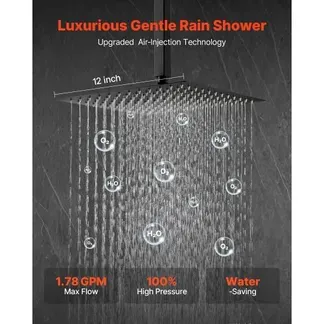 VEVOR Duscharmatur Regenduschsystem fürs Badezimmer Duschsystem mit 305 mm quadratischen Regenduschkopf & Handbrause, wandmontierte Badezimmerarmaturen mit Messingventil & Zierset, Mattschwarz VEVOR Duscharmatur Regenduschsystem fürs Badezimmer Duschsystem mit 305 mm quadratischen Regenduschkopf & Handbrause, wandmontierte Badezimmerarmaturen mit Messingventil & Zierset, Mattschwarz