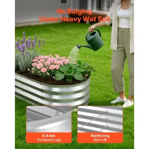 VEVOR Hochbeet Metall 2er-Pack 120x60x30 cm, Ovales Gartenbeet, Pflanzkasten-Set für den Außenbereich, Gemüsebeet mit Handschuhen, Blumenbeet, Pflanzbeet für Blumen & Gemüse, Silber – Bild 2