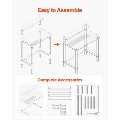 VEVOR Acryltisch Computertisch 2-stufiger Bürotisch mit Monitorständer, moderner Schreibtisch (60 kg belastbar) für Schlafzimmer Büro Arbeitszimmer Garderobe, 50 x 80 x 88 cm (transparent) – Bild 6