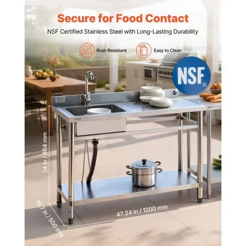 VEVOR Spültisch Spülbecken Edelstahl (120 x 50 x 94 cm), Einzelbecken mit Wasserhahn & Ablage, Küchenspüle für Garage Restaurant Wäscherei, Waschtisch Außenspüle mit Arbeitsplatte (recht) VEVOR Spültisch Spülbecken Edelstahl (120 x 50 x 94 cm), Einzelbecken mit Wasserhahn & Ablage, Küchenspüle für Garage Restaurant Wäscherei, Waschtisch Außenspüle mit Arbeitsplatte (recht)