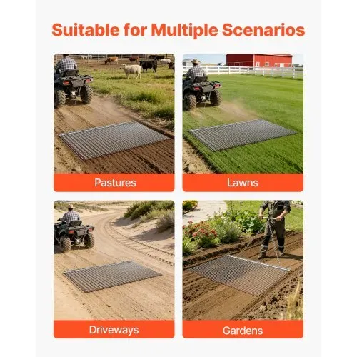 VEVOR Schleppegge 1525x914mm, Wiesenegge, Wiesenschleppe, Feldegge aus Verzinktem Stahl mit Anhängekette, Anbaugerät für ATVs, UTVs & Traktoren zum Einebnen von Schotterwegen, Fahrspuren & Feldern – Bild 5