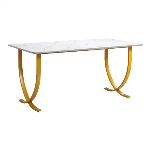 VEVOR Computertisch Bürotisch Schreibtisch (160 x 80 cm Tischplatte), moderner Arbeitstisch mit Metallrahmen & 158 kg Tragkraft für Homeoffice Arbeitszimmer Schlafzimmer Wohnzimmer, Weiß Gold – Bild 10