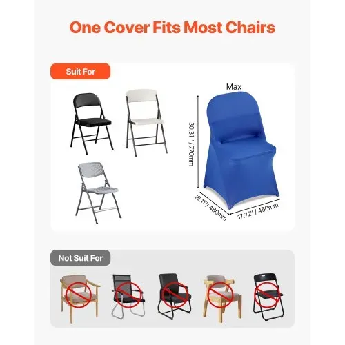VEVOR Stuhlhussen Stuhlbezug Stretch 50 Stk. waschbarer & abnehmbarer Stuhlüberzug aus Polyester-Spandex für Hochzeitsfeiern Esszimmerbankette, passend für Klappstühle (45 x 46 x 77 cm) Blau – Bild 3