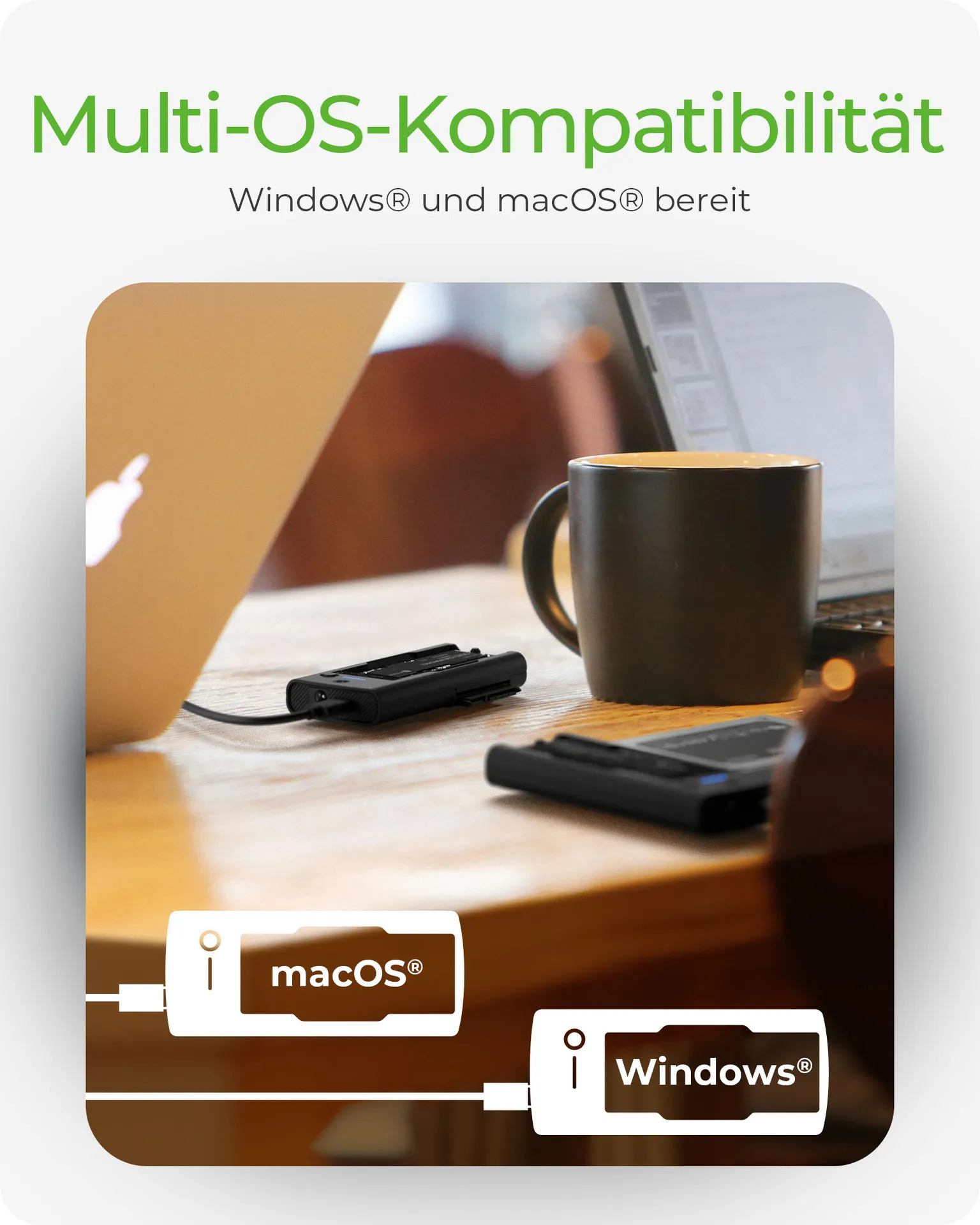 ICY BOX IB-180MS-C31 SSD Docking 1x 2,5"/3,5" & 1x M.2 PCIe NVMe zu USB 3.2 Gen 2 10 Gbit/s, Werkzeuglos, ohne Netzteil, Kunststoff, schwarz – Bild 5