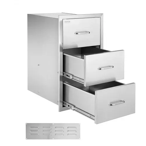 VEVOR Küchenschubladen Outdoor Schubladenschrank (47 x 57 x 57 cm) mit dreifachem Zugriff aus Edelstahl, Schubladenaufbewahrung für Grillinsel mit Griff, für Grillstation – Bild 8