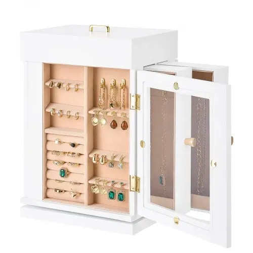 VEVOR Schmuckkästchen 360° drehbarer Schmuckkasten mit magnetischer Tür & Acrylfenster & 4 integrierten Halskettenhaken, Aufbewahrungskoffer mit Metallgriffen, Bodenpolster & weichem Samtfutter – Bild 10